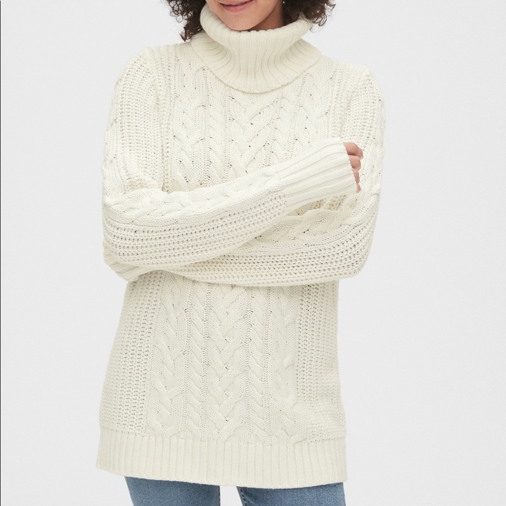GAP Ivory Cable Knit Tunic Sweater Size M